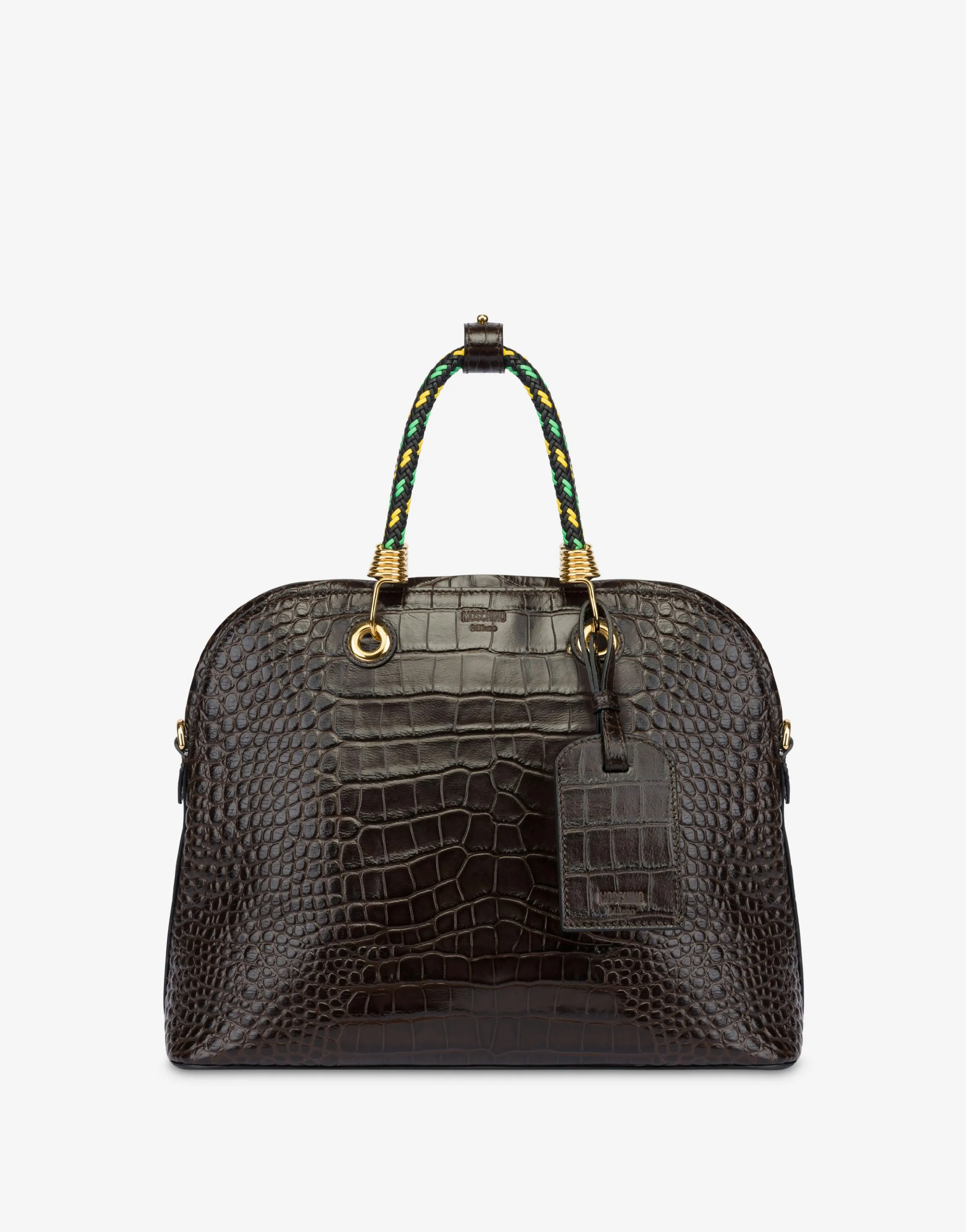 Croc Print Braided Cord Handbag