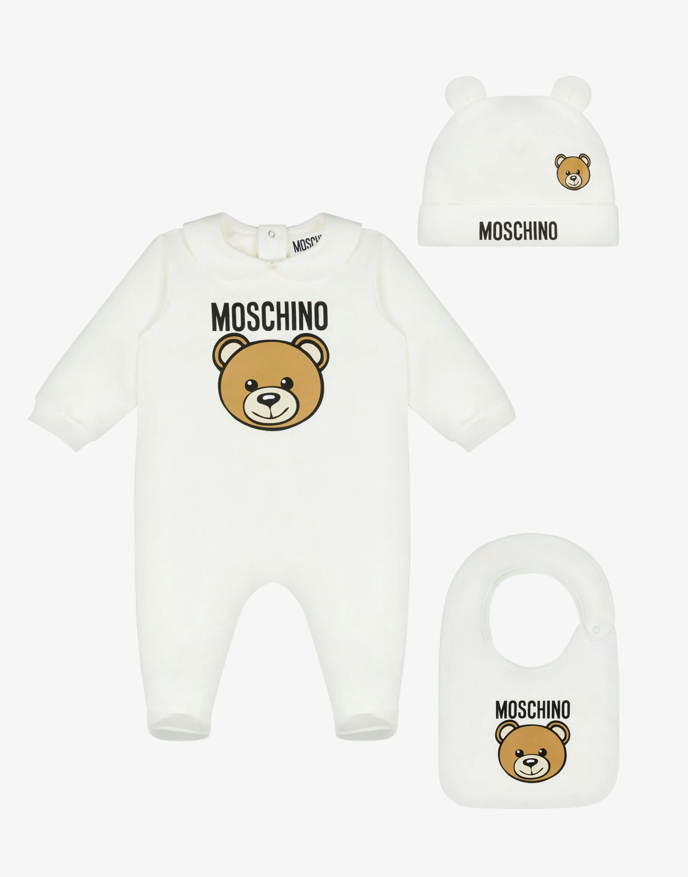 Teddy Print bodysuit, hat, and bib set